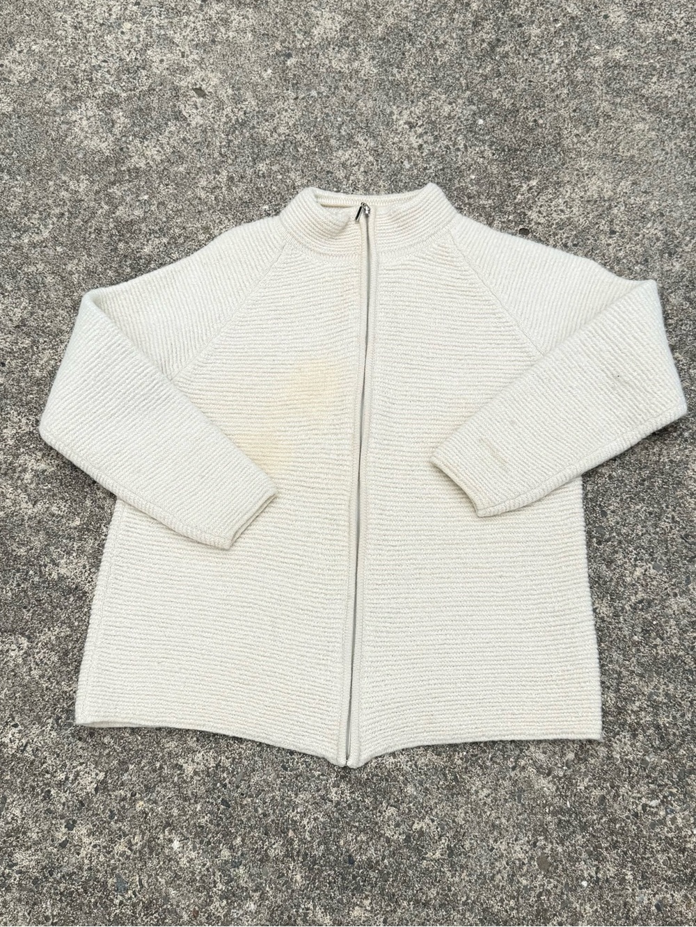 Millma’s Baby Alpaca Zip-Front Cream Knit Cardigan Sweater
